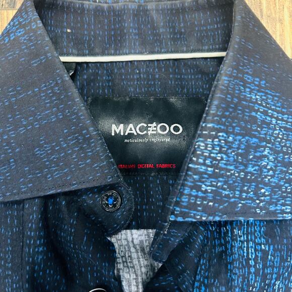 Maceeo Skull Print Button Down Dress Shirt Navy Blue Long Sleeve Small OOAK - Picture 7 of 9